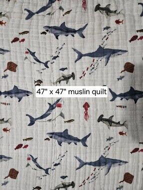 Little Unicorn Cotton Muslin Quilt in Shark Print